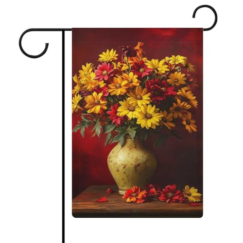 Vase mit Chrysanthemen, Gartenflagge, saisonaler Urlaub, Jute, doppelseitig, 30,5 x 45,7 cm von Jubonexis