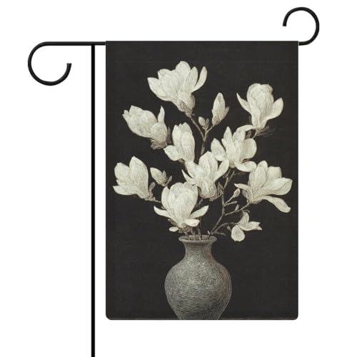 Weiße Magnolien-Blumen in Vase, Gartenflagge, saisonale Feiertage, Jute, doppelseitig, 30,5 x 45,7 cm Weiße Magnolien-Blumen in Vase, Gartenflagge, saisonale Feiertage, Jute, doppelseitig, 30,5 x 45,7 cm von Jubonexis