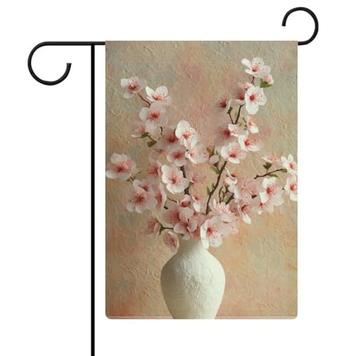 Weiße Vase mit Kirsch-Gartenflagge, saisonale Feiertage, Jute, doppelseitig, 30,5 x 45,7 cm Weiße Vase mit Kirsch-Gartenflagge, saisonale Feiertage, Jute, doppelseitig, 30,5 x 45,7 cm von Jubonexis
