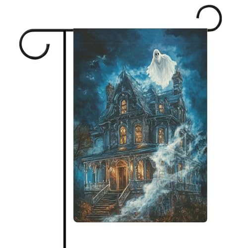 Weißer Geist Halloween Spukhaus Gartenflagge Saisonal Urlaub Sackleinen doppelseitige Haus Hof Außenflaggen 30,5 x 45,7 cm Weißer Geist Halloween Spukhaus Gartenflagge Saisonal Urlaub Sackleinen doppelseitige Haus Hof Außenflaggen 30,5 x 45,7 cm von Jubonexis