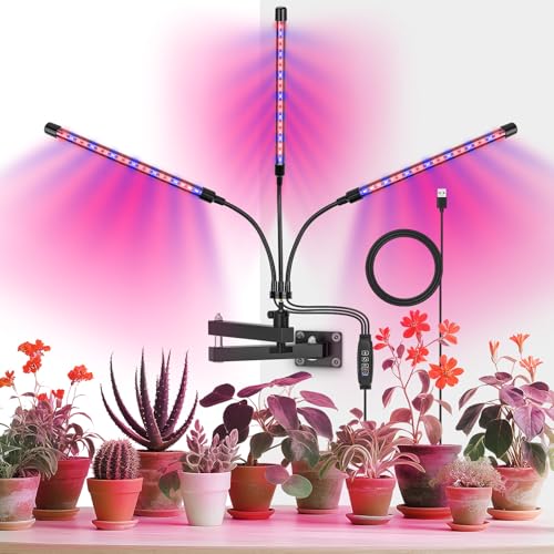 Jubor Pflanzenlampe LED Wand, 3 Köpfe Vollspektrum Pflanzenlicht mit Wandhalterung, Pflanzenleuchte LED mit 3 Farbmodi Dimmbare und 10 Helligkeit und Auto Timer für Pflanzen Gemüse Sämlinge von Jubor