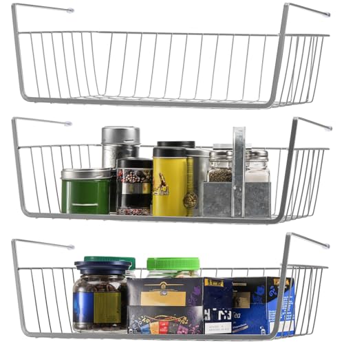 Jucoan 3 Stück Regalkörbe, 38 x 25,4 x 15 cm, zum Einschieben, Drahtkörbe, zum Aufhängen unter dem Schrank, Regal, Aufbewahrungskörbe für Küche, Speisekammer, Schrank, Bücherregal, groß von Jucoan