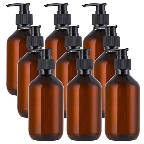 Jucoan 9er 300ml Pumpflaschen Kunststoff Bernstein Seifenspender Leere Flaschen Nachfüllbar und Wiederwendbar Flüssigseifenspender Pumpspender Lotion Spender für Shampoo Duschgel Handseife Spülmittel von Jucoan