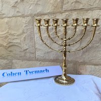 Messing Kupfer 10, 5" Höhe Vintage Menorah Kerzenhalter Sieben Zweige Einzigartig von Judaica4u