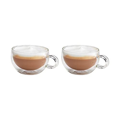 Judge Duo JDG62 Doppelwandige Cappuccino-Glas-Kaffeetassen mit Griff, 2er Set hohl vakuumversiegelt, handgefertigt, hitzebeständig, spülmaschinenfest, 250 ml Cappuccinotasse von Judge