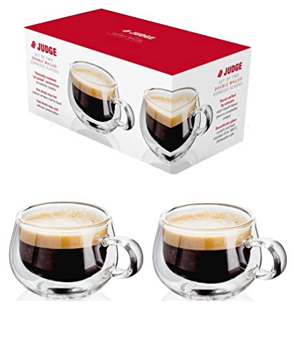 Judge JDG25 - Set mit 2 doppelwandigen Kaffeetassen aus Glas - mit Henkel - hohl & vakuumisoliert - handgefertigt, hitzebeständig & spülmaschinenfest - kleine Espressotassen - 75 ml von Judge