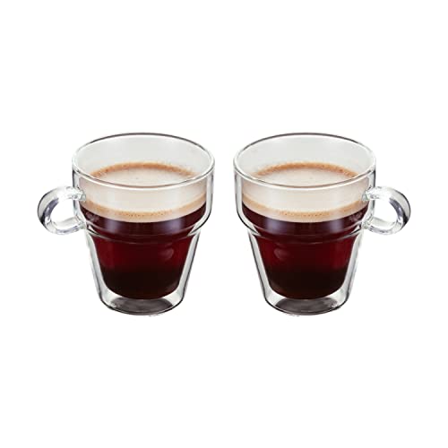 Judge JDG32 - Set mit 2 doppelwandigen Kaffeetassen aus Glas - mit Henkel - hohl & vakuumisoliert - handgefertigt, hitzebeständig & spülmaschinenfest - 200 ml von Judge