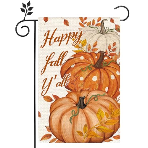 Happy Fall Y'all Pumpkin Gartenflagge, doppelseitig, für draußen, Willkommens-Ernte, Herbst, Hof, Outdoor-Flagge, 30,5 x 45,7 cm von Judishyish