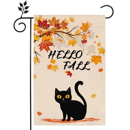 Hello Fall Cat Welcome Gnomes Thanksgiving Ahorn Gartenflagge 30,5 x 45,7 cm Home Outdoor Yard Flagge Dekoration von Judishyish