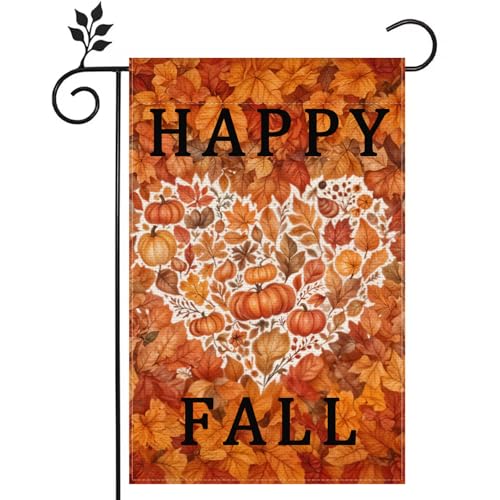 Hello Fall Welcome schwarz-weiß karierte Liebe Herz Ahornblätter Thanksgiving Gartenflagge 30,5 x 45,7 cm Home Outdoor Hofflagge Dekoration von Judishyish