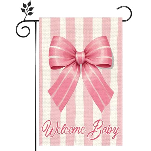 Rosa Schleife Babyparty Welcome Baby 30,5 x 45,7 cm doppelseitige Gartenflagge Party Hofschild Outdoor Party Dekoration von Judishyish
