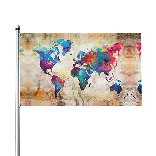 Abstrakte Weltkarte, bedruckt, 90 x 152 cm, leuchtende Farben, Gartendekoration, Banner, Schilder, verblassende Metallösen, für drinnen und draußen Abstrakte Weltkarte, bedruckt, 90 x 152 cm, leuchtende Farben, Gartendekoration, Banner, Schilder, verblassende Metallösen, für drinnen und draußen von Judjfedo