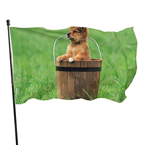 Dekoratives Banner für den Außenbereich, Motiv: Welpe im Holzeimer, Polyester, saisonale Flagge für den Innen- und Außenbereich, 90 x 150 cm Dekoratives Banner für den Außenbereich, Motiv: Welpe im Holzeimer, Polyester, saisonale Flagge für den Innen- und Außenbereich, 90 x 150 cm von Judjfedo