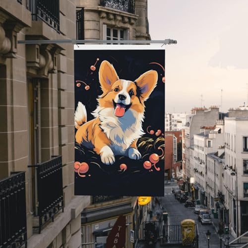 Flagge, 90 x 152 cm, doppelseitig, Corgi-Hund auf dunklem Hintergrund, Urlaubsbanner für Außenbereich, Veranda, Hof, Haus, Garten, Hof Flagge, 90 x 152 cm, doppelseitig, Corgi-Hund auf dunklem Hintergrund, Urlaubsbanner für Außenbereich, Veranda, Hof, Haus, Garten, Hof von Judjfedo