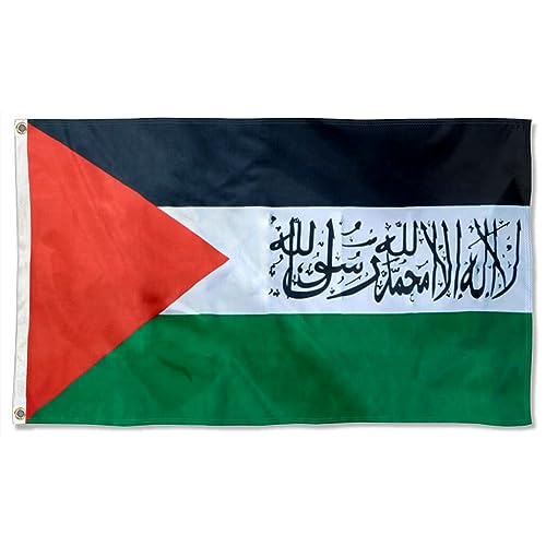 Palästina-Flagge Shahada, 90 x 150 cm, UV-beständig, doppelseitig und doppelt genäht, 150D-Polyester-Banner (Palästinensische Shahada-Schrift) von Judjfedo