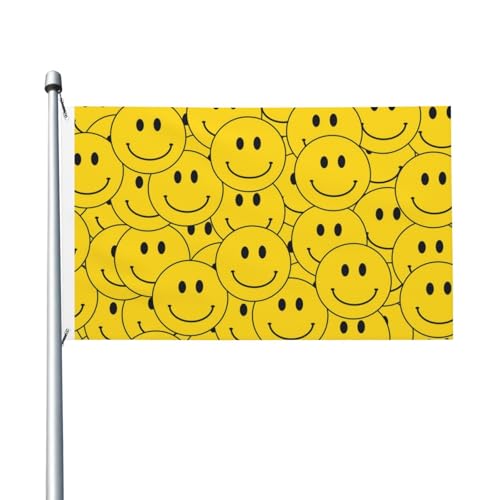 Smiley Happy Emoticon-Flagge, 90 x 152 cm, Polyester, Gartenflagge, doppelseitiges Banner für Hof, Rasen, Veranda, Balkon, Heimdekorationen von Judjfedo