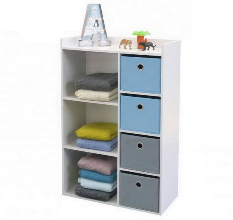 Judy Wild Schubkastenkommode Kinder-Kommode Kinder-Regal Holzregal, Kinderregal mit farbigen Boxen Schublanden von Judy Wild