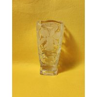 Vintage Geätzte Kristallvase Schweres Geschliffenes Glas Blumendekor von Judycollections