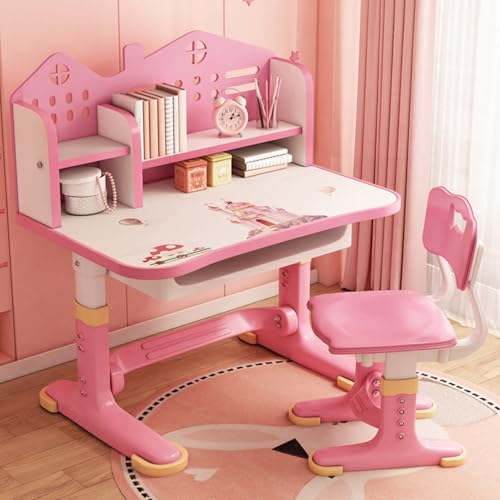 Juebueix Kinderschreibtisch- und Stuhlset, Funktionelles Kinderschreibtischstuhlset, höhenverstellbarer Lerntisch mit Schublade, Schulschreibtisch, verbreiterter Schreibtisch, Bücherständer Rosa Juebueix Kinderschreibtisch- und Stuhlset, Funktionelles Kinderschreibtischstuhlset, höhenverstellbarer Lerntisch mit Schublade, Schulschreibtisch, verbreiterter Schreibtisch, Bücherständer Rosa von Juebueix