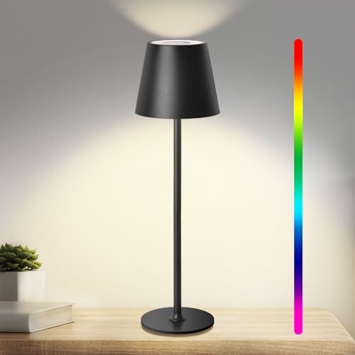 Jueholla LED Tischleuchte Kabellos, Dimmbare LED Tischlampe, Weißes Lichtfarbe 3000K+RGB mit Magnetisches Design, IP54 Wasserdichte für Indoor Outdoor Schlafzimmer Schwarz Jueholla LED Tischleuchte Kabellos, Dimmbare LED Tischlampe, Weißes Lichtfarbe 3000K+RGB mit Magnetisches Design, IP54 Wasserdichte für Indoor Outdoor Schlafzimmer Schwarz von Jueholla