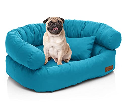 Juelle Hundebett Kleinhundesofa - Kleinkindäck, Abnehmbarer Bezug waschbar, flauschiges Bett, Hundesessel Santi S-XXL (Größe: S - 70x50cm, Türkis) von Juelle