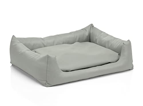 Juelle Hundebett aus Kunstleder, Bett für mittlere Hunde Flauschiges Hundekissen, Sofa Rex S-XXL (80x65 cm, Helles Popiel) von Juelle