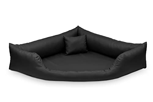 Juelle Hundebett aus Kunstleder Eckbett für mittlere und große Hunde, Kuscheliges Hundekissen, Babybett Gabi M-XXL (100x100cm, Schwarz) von Juelle