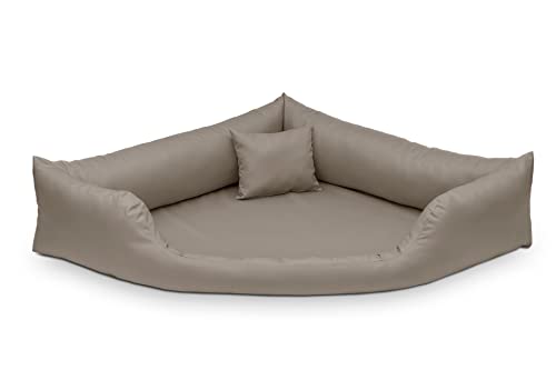 Juelle Hundebett aus Kunstleder Eckbett für mittlere und große Hunde, Kuscheliges Hundekissen, Sofabett Gabi M-XXL (120x120cm, Schmutzbeige) von Juelle