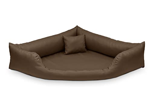 Juelle Hundebett aus Kunstleder, Eckbett für mittlere und große Hunde, flauschiges Hundekissen, Sofa Gabi M-XXL (140x140 cm, Hellbraun) von Juelle