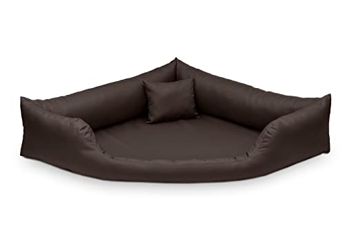 Juelle Hundebett aus Kunstleder Eckbett für mittlere und große Hunde, Kuscheliges Hundekissen, Sofabett Gabi M-XXL (80x80cm, Dunkelbraun) von Juelle