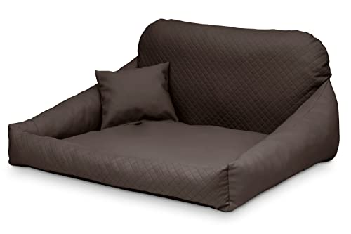 Juelle Hundebett aus Kunstleder, flauschiges Hundekissen, Hundebett für große Hunde, weiches und elegantes Hundesofa, Gestepptes Front, Hektor M-XL (130 x 95 cm, Dunkelbraun) von Juelle