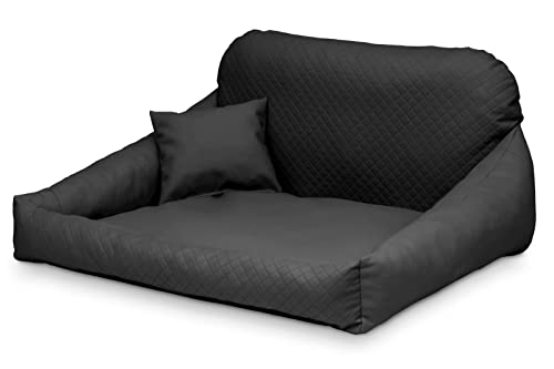 Juelle Hundebett aus Kunstleder, flauschiges Hundekissen, Hundebett für große Hunde, weiches und elegantes Hundesofa, Stepp-Front, M-XL Hektor (120x90cm, Schwarz) von Juelle