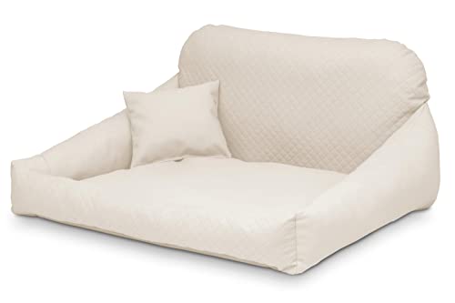 Juelle Hundebett aus Kunstleder Flauschiges Hundekissen Hundebett für große Hunde Weich und Elegant Hundesofa Gesteppt Front Hektor M-XL (120x90cm, Ecru) von Juelle