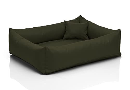 Juelle Mittelhund Hundebett - Hundekissen für Kleinhunder, Abnehmbarer Bezug, maschinenwaschbar, flauschiges Bett, Hundesofa Saba S-XXL (Größe: M - 80x70 cm, Khaki) von Juelle