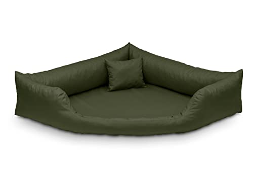 Juelle Orthopädisches Hundebett Eckbett für Hunde mit Orthopädischer Matratze für Großhunde Abnehmbarer Bezug, Waschbar, Dakota M-XXL (120x90 cm, Khaki) von Juelle