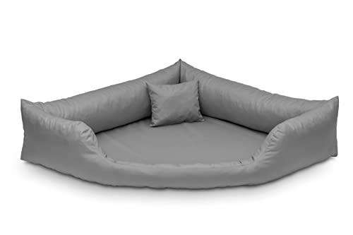 Juelle Orthopädisches Hundebett Eckbett für Hunde mit Orthopädischer Matratze für Großhunde Abnehmbarer Bezug, Waschbar, Dakota M-XXL (120x90cm, Popiel), Dunkler Aapfel, L - 100x100x22 cm von Juelle