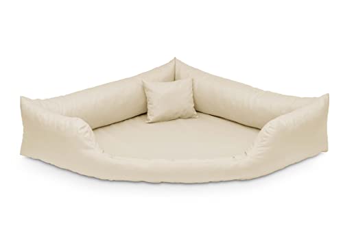 Juelle Orthopädisches Hundebett Eckbett für Hunde mit Orthopädischer Matratze für Großhunde Abnehmbarer Bezug, Waschbar, Dakota M-XXL (130x95 cm, Ecru) von Juelle