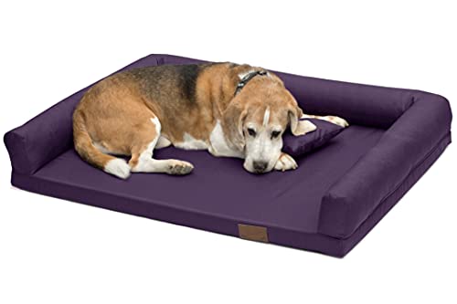 Juelle Orthopädisches Hundebett Große Hunde, Ergonomische Matratze mit Seiten für große Hunde, Abnehmbarer Bezug, Maschinenwaschbar, Lucky M-XXL (Größe: L - 120x90cm, Dunkelviolett) von Juelle