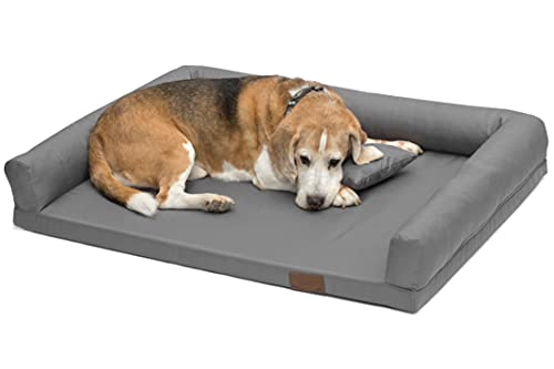 Juelle Orthopädisches Hundebett Große Hunde, Ergonomische Matratze mit Seiten für große Hunde, Abnehmbarer Bezug, Maschinenwaschbar, Lucky M-XXL (Größe: XXL - 145x105 cm, Dunkle Popiel) von Juelle