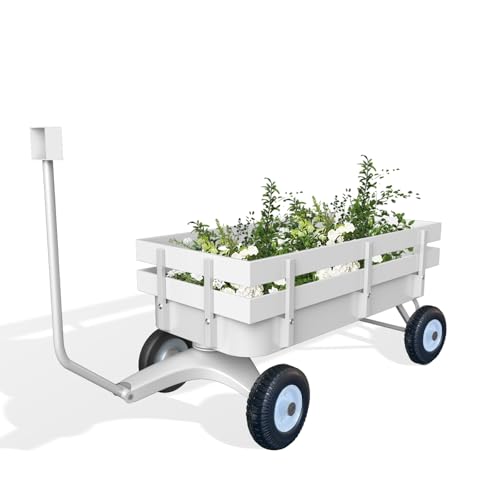 Weißer Klein Bollerwagen für Garten, Handwagen für Blumenmädchen mit Griff, Strandkarren mit großer Kapazität, Utility Steel Wagen mit abnehmbaren Holz-Seitenteilen Weißer Klein Bollerwagen für Garten, Handwagen für Blumenmädchen mit Griff, Strandkarren mit großer Kapazität, Utility Steel Wagen mit abnehmbaren Holz-Seitenteilen von Jueraori