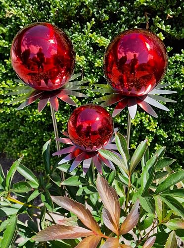 Jürgen Bocker Garten-Ambiente Blütenzauber Milano 3er Set Rosenkugel 15/15/10 cm Edelstahl Gartenstecker Deko mit Stab 80 cm (rot poliert) von Jürgen Bocker Garten-Ambiente
