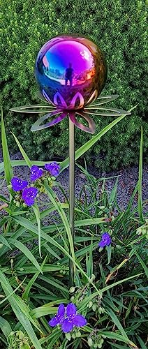 Jürgen Bocker Garten-Ambiente Blütenzauber Paris Rosenkugel 10 cm Edelstahl Gartenstecker Deko mit Stab 80 cm (Rainbow poliert) von Jürgen Bocker Garten-Ambiente