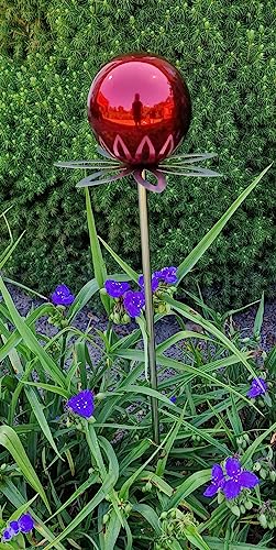 Jürgen Bocker Garten-Ambiente Blütenzauber Paris Rosenkugel 10 cm Edelstahl Gartenstecker Deko mit Stab 80 cm (rot poliert) von Jürgen Bocker Garten-Ambiente