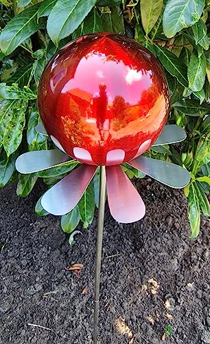 Jürgen Bocker Garten-Ambiente Blütenzauber Rotterdam Rosenkugel 15 cm Edelstahl Gartenstecker Deko mit Stab 80 cm (rot matt) von Jürgen Bocker Garten-Ambiente