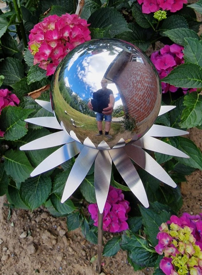 Jürgen Bocker - Gartenambiente Gartenstecker Blütenzauber Milano Rosenkugel 10 cm Edelstahl Garten mit Stab 80 cm von Jürgen Bocker - Gartenambiente