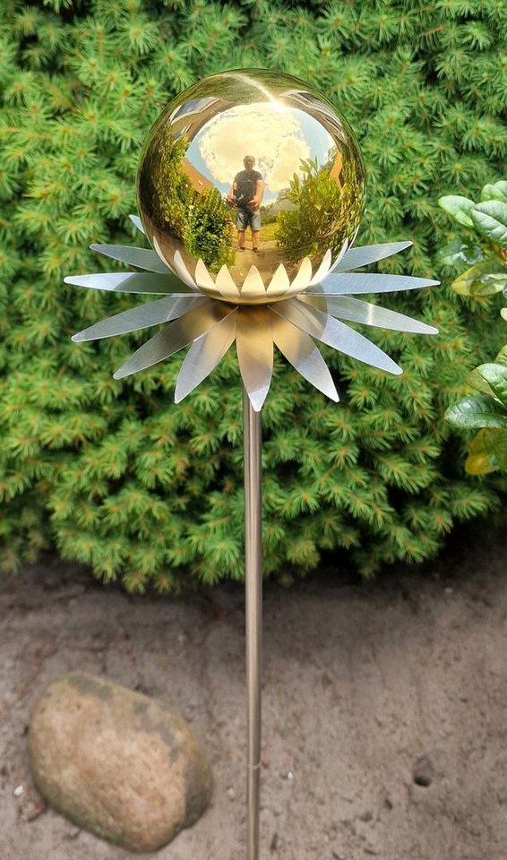 Jürgen Bocker - Gartenambiente Gartenstecker Blütenzauber Milano Rosenkugel 10 cm Edelstahl Garten mit Stab 80 cm von Jürgen Bocker - Gartenambiente