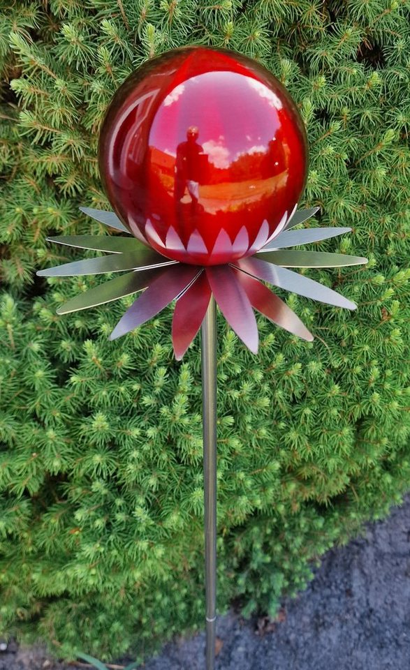 Jürgen Bocker - Gartenambiente Gartenstecker Blütenzauber Milano Rosenkugel 10 cm Edelstahl Garten mit Stab 80 cm von Jürgen Bocker - Gartenambiente