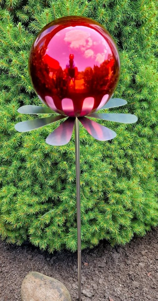 Jürgen Bocker - Gartenambiente Gartenstecker Blütenzauber Rotterdam Rosenkugel 15 cm Edelstahl mit Stab 80 cm von Jürgen Bocker - Gartenambiente