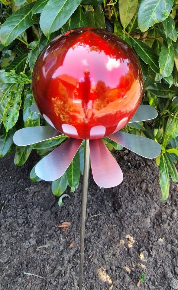 Jürgen Bocker - Gartenambiente Gartenstecker Blütenzauber Rotterdam Rosenkugel 15 cm Edelstahl mit Stab 80 cm von Jürgen Bocker - Gartenambiente