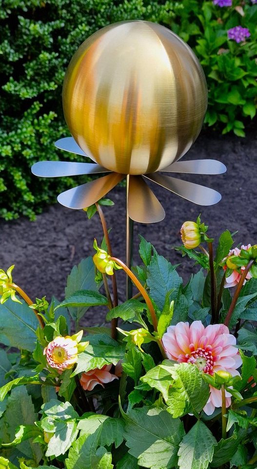 Jürgen Bocker - Gartenambiente Gartenstecker Blütenzauber Rotterdam Rosenkugel 15 cm Edelstahl mit Stab 80 cm von Jürgen Bocker - Gartenambiente